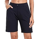 Oalka Women's Bermuda Shorts Work Casual 8" Stretchy Golf Walking Shorts Knee Length