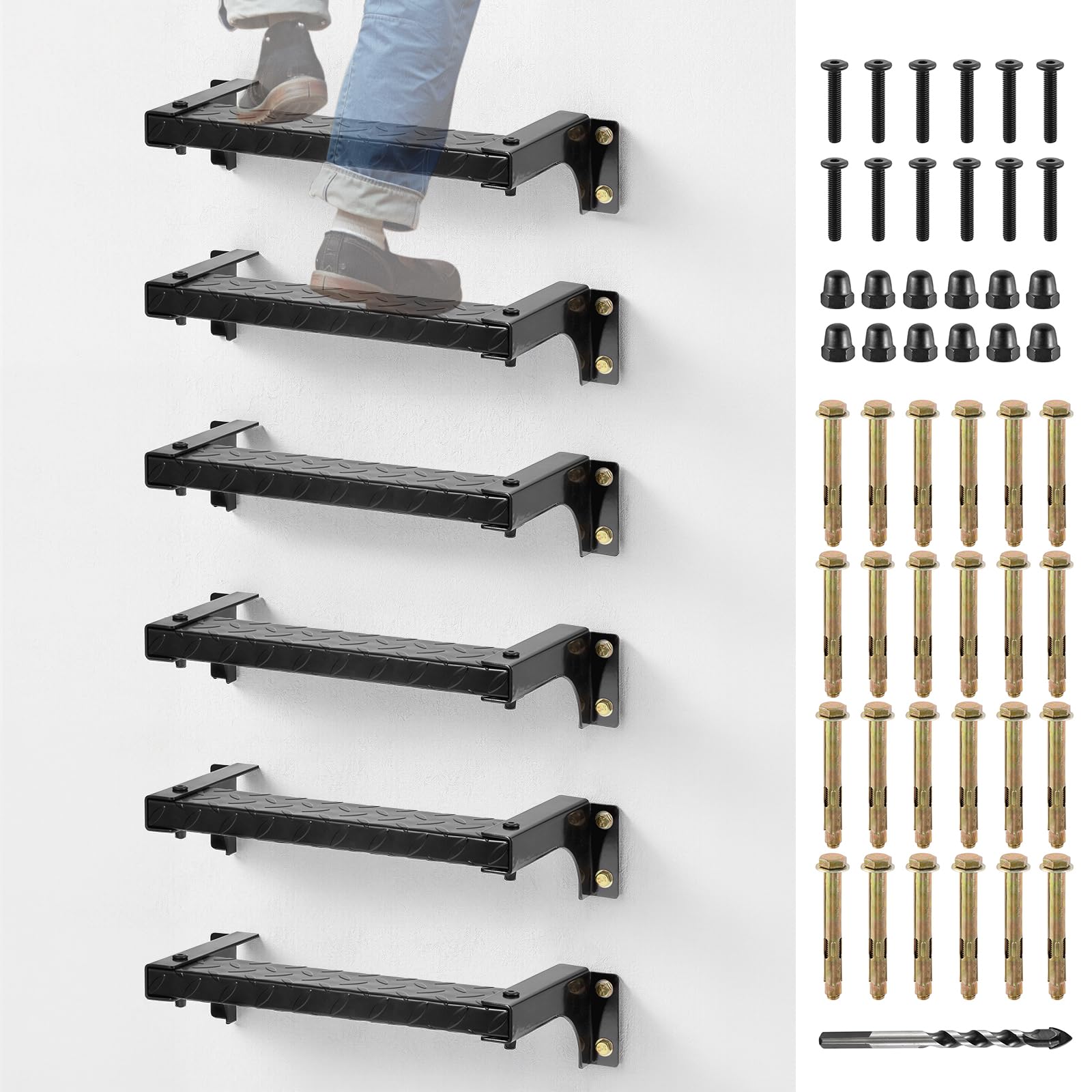 Photo 1 of BEAMNOVA 6-Rung Window Well Egress Ladder, 3.15 Inches Wide Rung, 7.9 Inches from Wall, 15.7 Inches Long, 3.2mm Think Iron, Wall-Mounted, Weather Proof, Home Stepladders