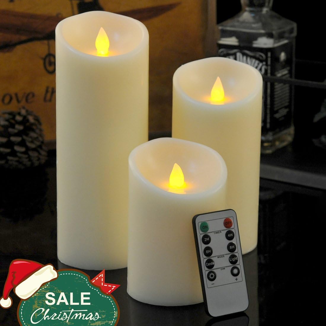 LED Flameless Candle Set of 3, 5H" 7H" 9H" Real Wax Battery Pillar Candles with Remote & Timer, Flickering Flame Electric LED Candles, for Home Decor, Party, Wedding, Birthday-Yellow Vanilla Scent