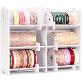 Krafetto Stackable Ribbon Organizer for Spools up to 4 Inches | Desktop and Wall-Mount Storage Keeps Small Ribbon Rolls Visible and Organized