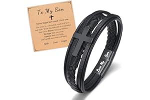 PINKDODO To My Son Grandson Nephew Dad Cross Leather Bracelet Baptism Birthday Christmas Gifts for Teen Boys