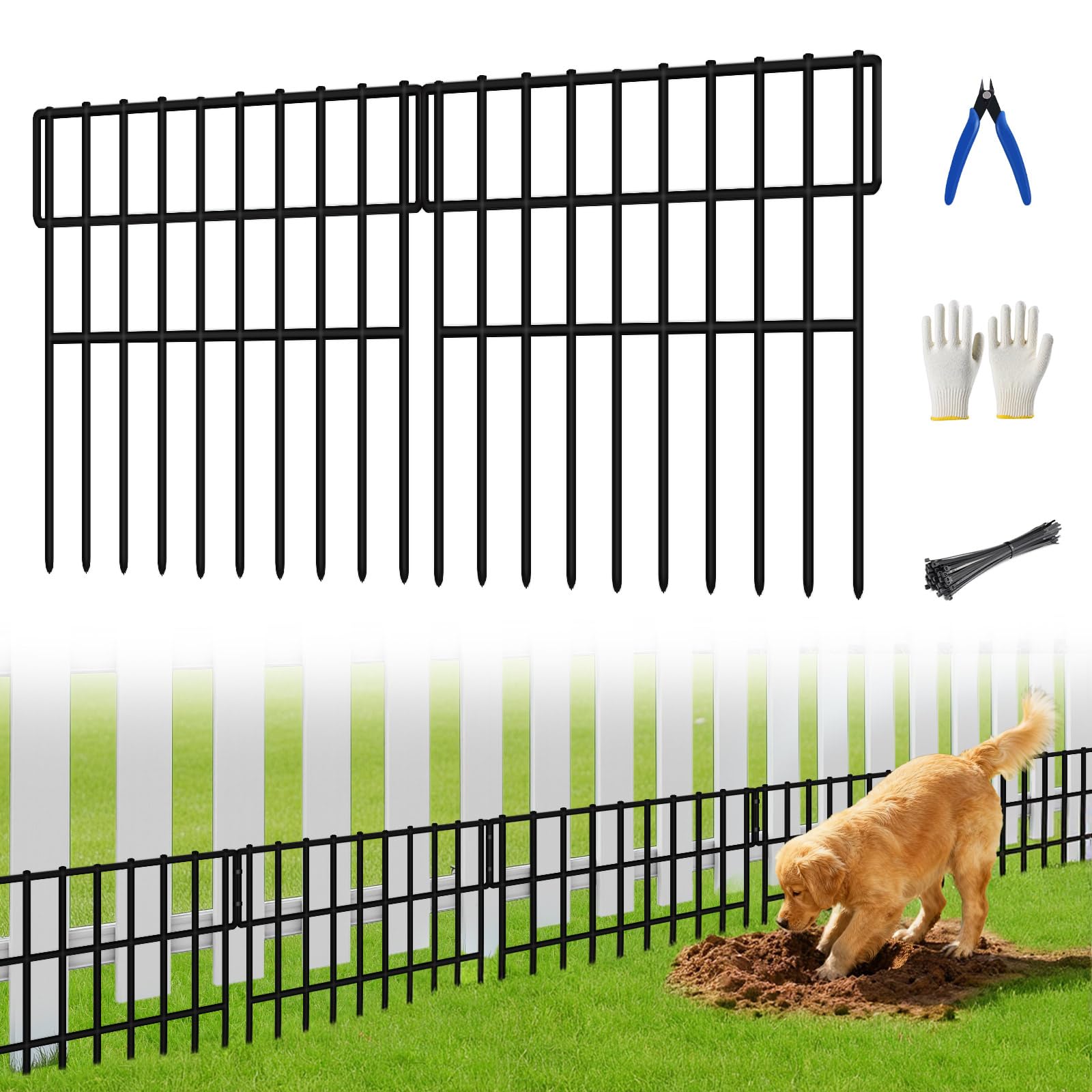 Photo 1 of ULIOK 30 Panels Garden Fence Animal Barrier, Animal Barrier Fences No Dig Fence, 42.5ft(L) x 13in(H) Dog Fencing Rabbit Fences, 1.5in Spike Spacing Rustproof Metal Fences Border for Outdoor Yard