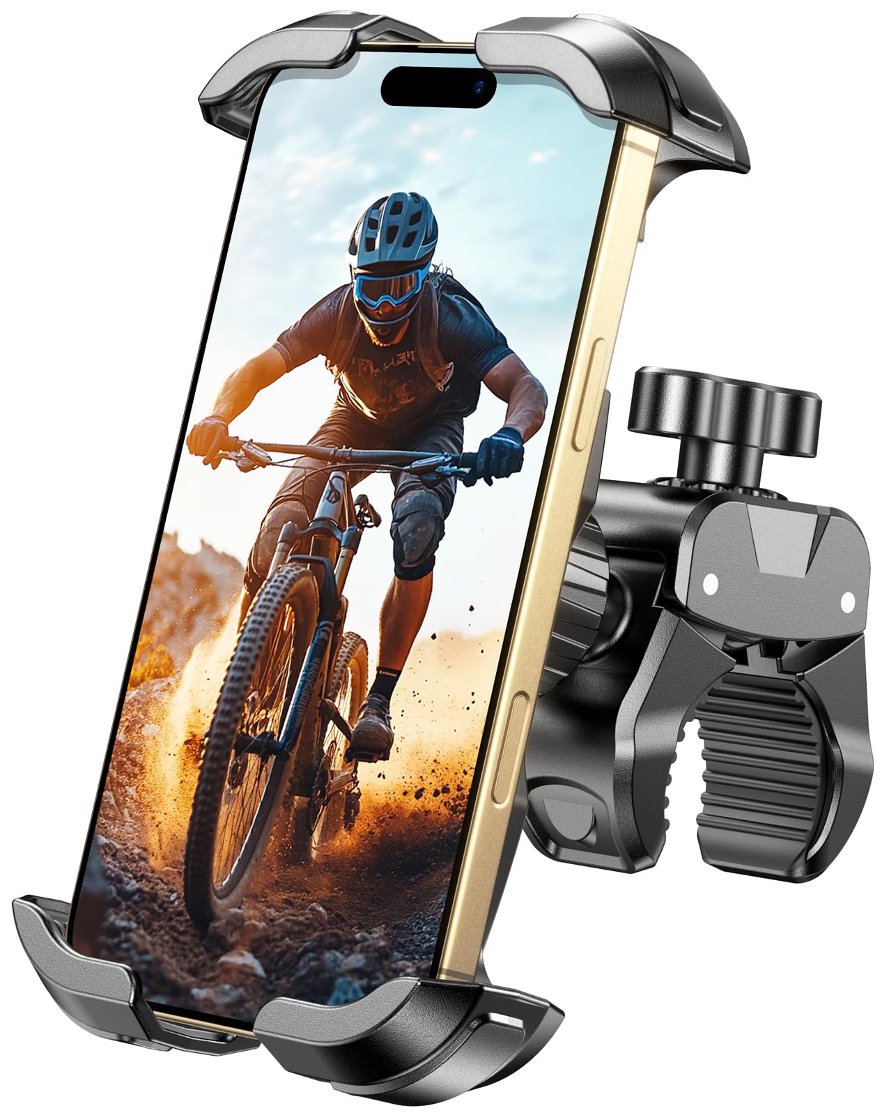 Dawinga Motorcycle Phone Mount, [One-Click Lock] Bike Phone Holder, [Upgrade Cushioned Protection] Handlebar Phone Mount with Security Lock Compatible with iPhone, Samsung and 4.7-6.9'' Smartphones