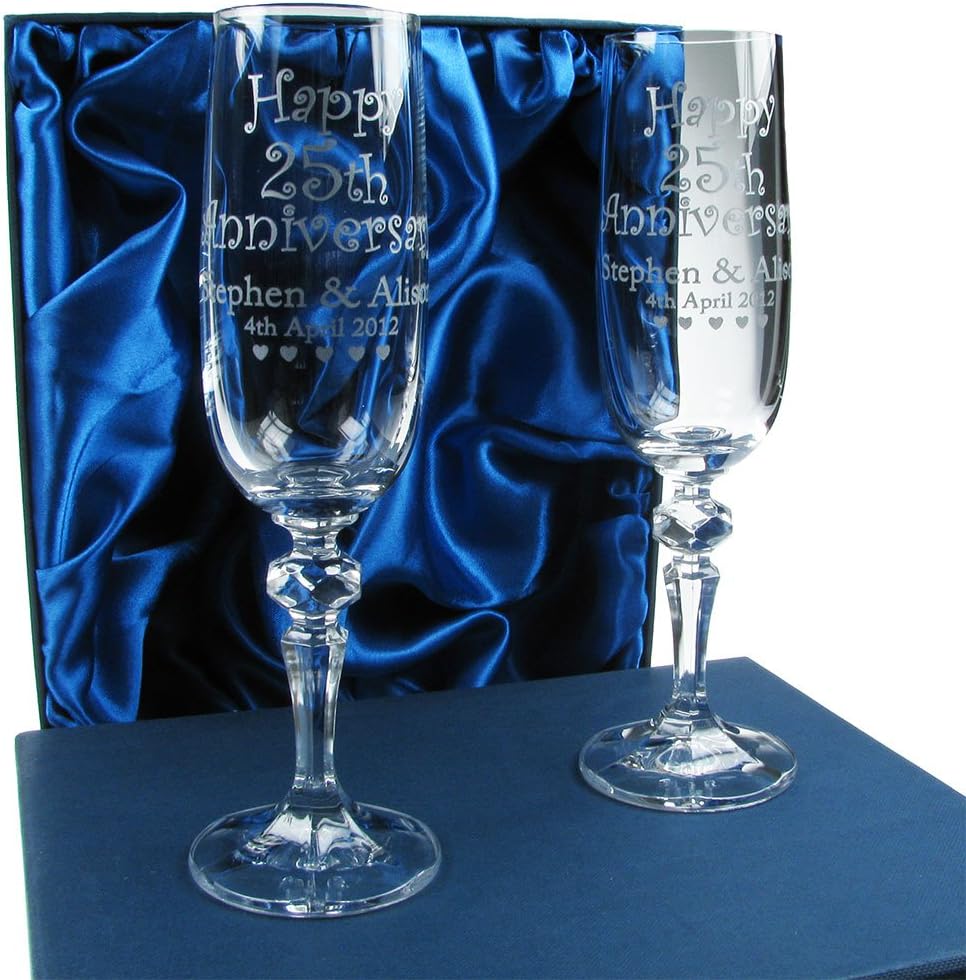 De Walden40th Wedding Anniversary Personalised Champagne Flutes, Lead-Free Crystal Engraved Prosecco Glasses, Ruby Anniversary Couple Gift