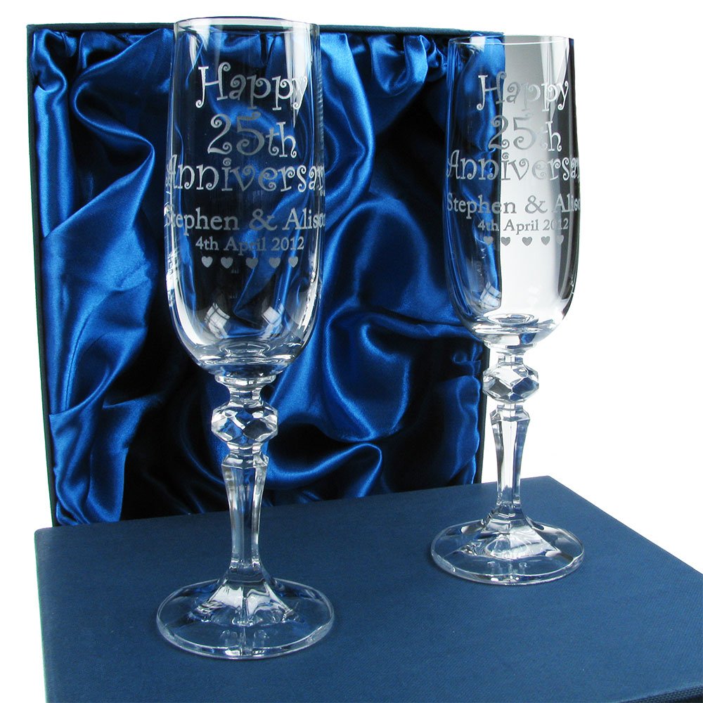 De Walden 25th Wedding, Personalised Anniversary Champagne Flutes, 24