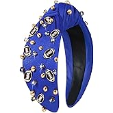 mokkia Football Headband for Women Football Mom Accessories Crystal Rhinestone Jeweled Wide Top Knot Headband Game Day Sports Hair Accessories Gift (Navy Blue 2)