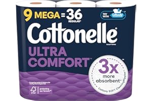 Cottonelle Toilet Paper, 9 Mega Rolls = 36 Regular Rolls, Ultra Comfort, Soft Bathroom Tissue, 244 Sheets per Roll, Packaging
