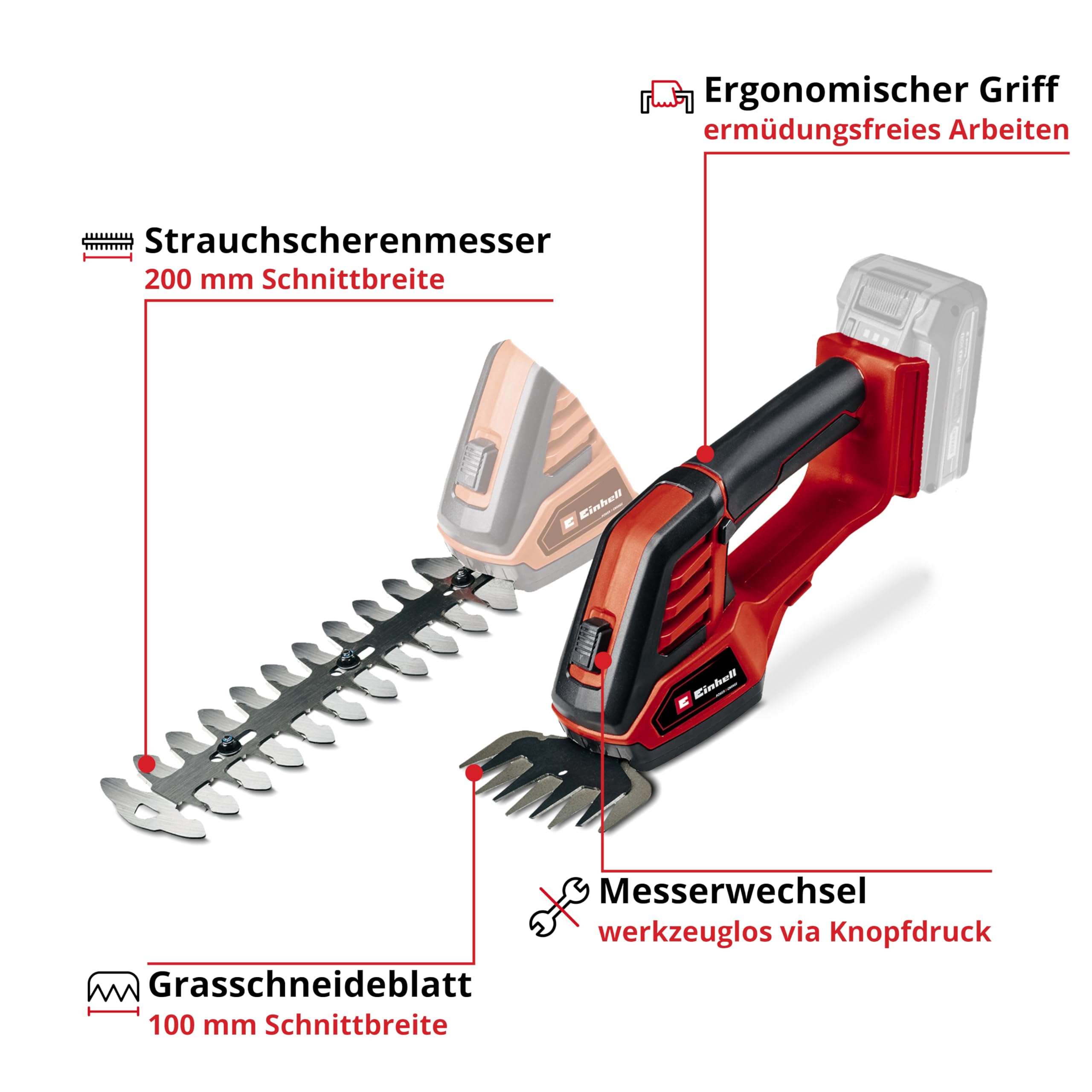 Einhell Akku-Gartengeräte Kit PXC (Akku-Rasenmäher GE-CM 36/36 Li Kit, 36 V, 36 cm Schnittbreite, inkl. 4,0 Ah + 2x Ladegerät, Akku-Gras- und Strauchschere GE-CG 18/100 Li-Solo) 3