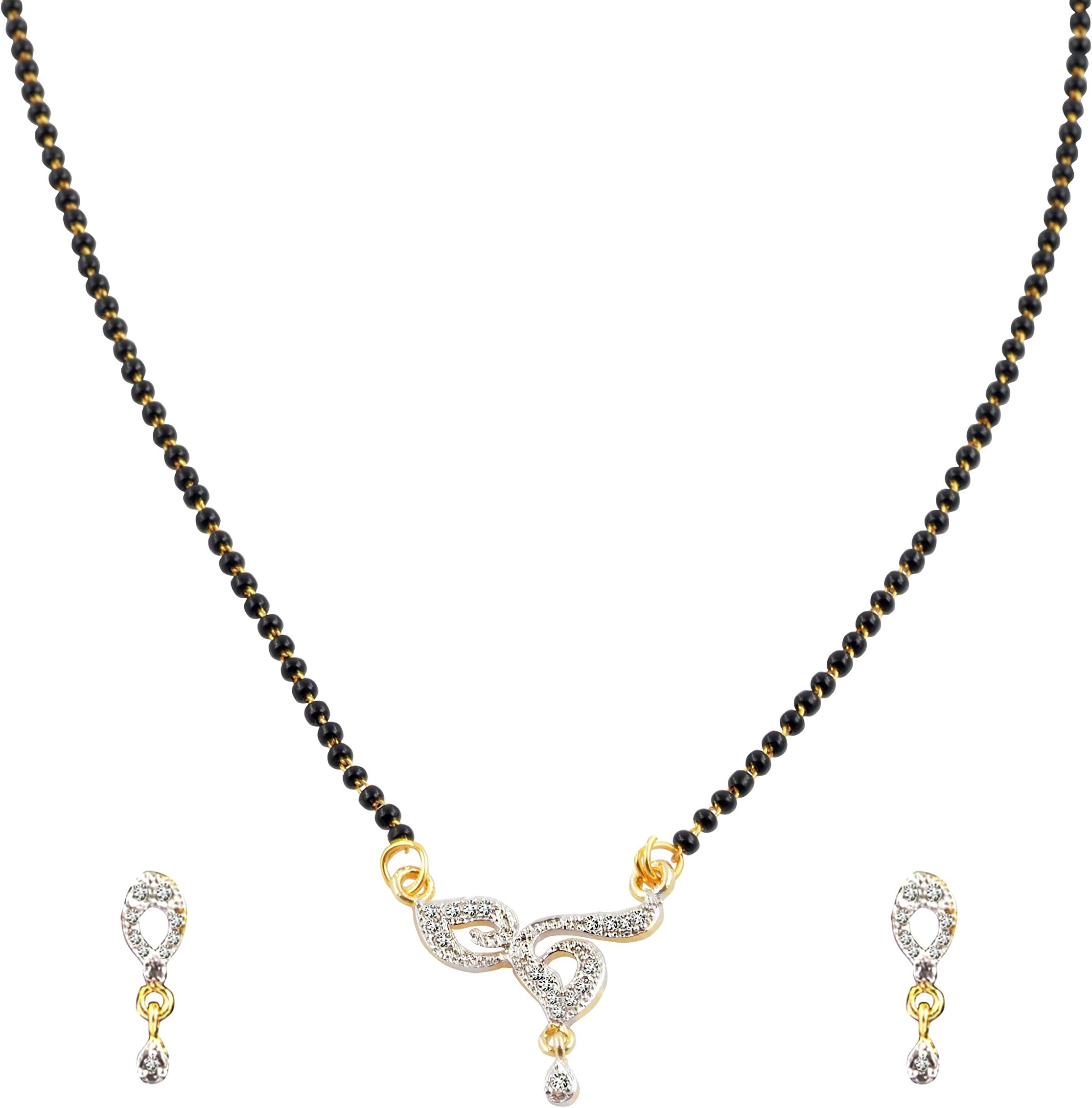 AAKSHI "Mangal Sutra Mangalsutra Indian Gold Chain Set" American Diamond 3-PC Jewellery Set