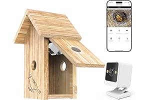 TT-FOPETT Bird House with Camera, 1080P HD Wooden Smart Bird Nest, Watch Bird Nesting & Hatching in Real Time, AI Identify Bird Behavior & Create Bird Story, Weatherproof Birdhouse