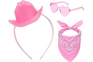 Eybila Pink Cowgirl Hat Headband Mini Tiny Cowboy Hat Heart Glasses Bandana Women Halloween Party Costume Accessories Set