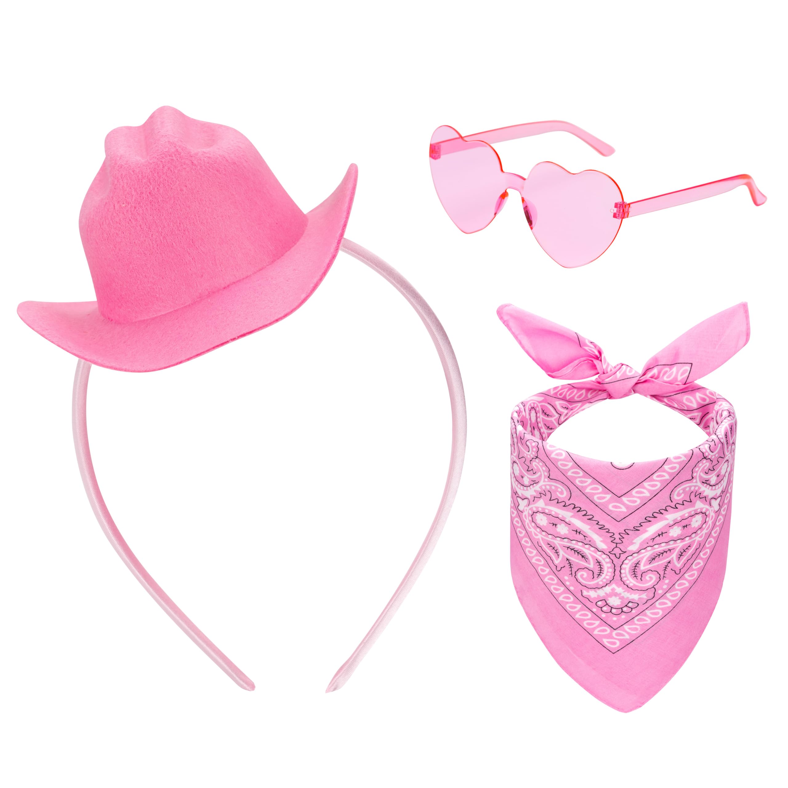 Photo 1 of **MISSING PARTS**Eybila Pink Cowgirl Hat Headband Mini Tiny Cowboy Hat Heart Glasses Bandana Women Halloween Party Costume Accessories Set