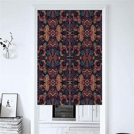 Amazon 防炎 のれん 無地 85x150cm 東洋の虹色の花の渦巻き模様のガラスパターン画像と手描きの 和風 目隠し 遮光 玄関 キッチン リビング 台所 洗面所 出入り口 のれん 留め具 キャラクターのれん のれん 富士山 のれん オンライン通販