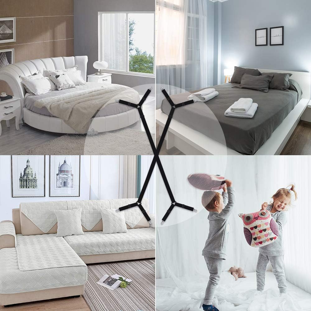 Bed Sheet Holder Straps, Bed Sheet Fasteners Suspenders Holder Straps Adjustable Crisscross Elastic Band Fitted Bed Sheet Holder Fasteners Grippers Clip,2pcs/Set Black: Home & Kitchen