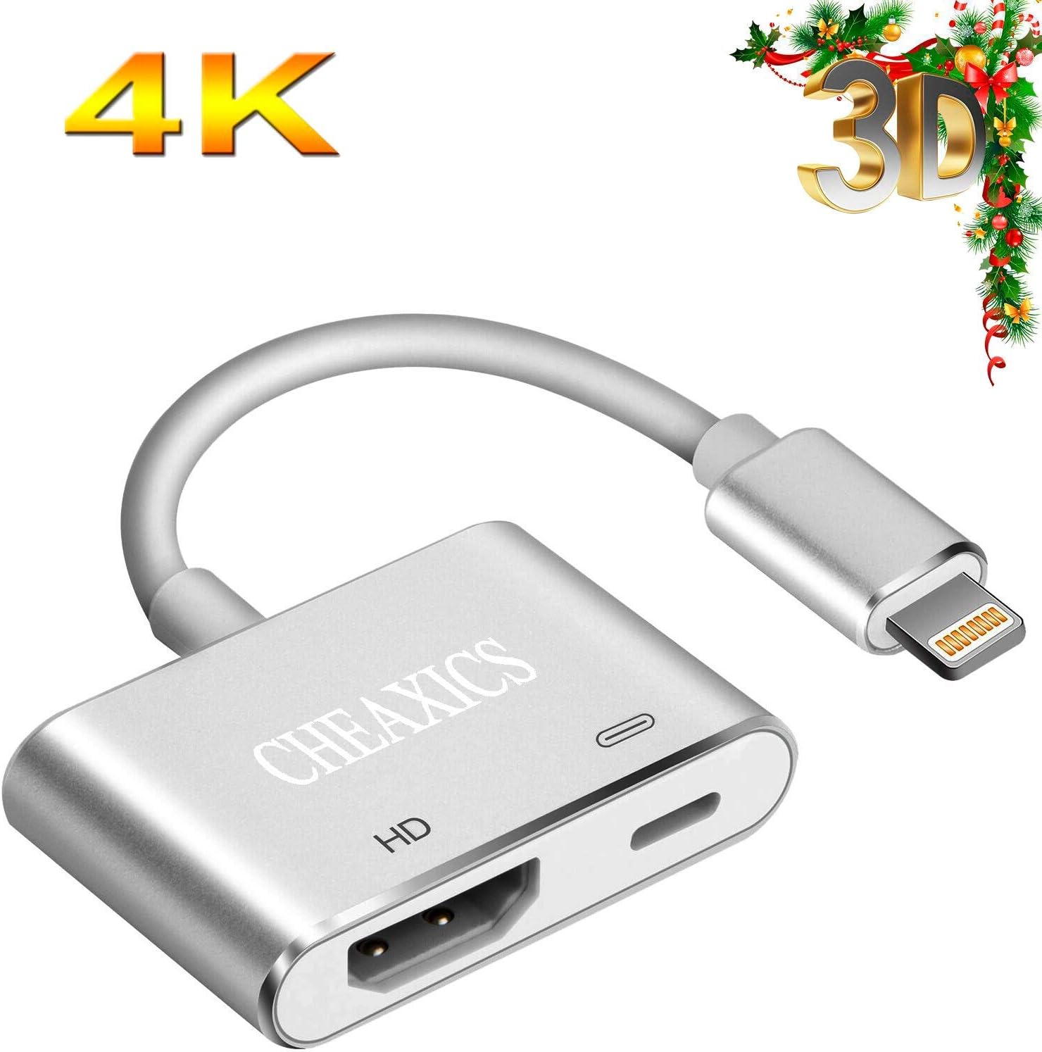 CHEAXICS Digital AV Adapter 2019 Latest Version Digital AV Connector Compatible with iPhone X/8/7/Plus New Edition Plug