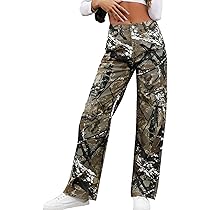 Women Camo Cargo Pants High Waist Baggy Wide Leg Camouflage Army 