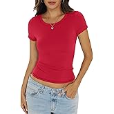 EasyGala Womens Double Lined Short Sleeve Tops Basic Crew Neck Fitted Shirts Y2k Going Out Tops Summer Clothes 2026
