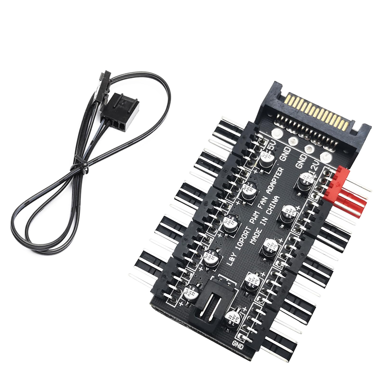 CTRICALVER CPU Cooling HUB 10 Port 12V 4 Pin PWM Hub, with SATA Port — image 1