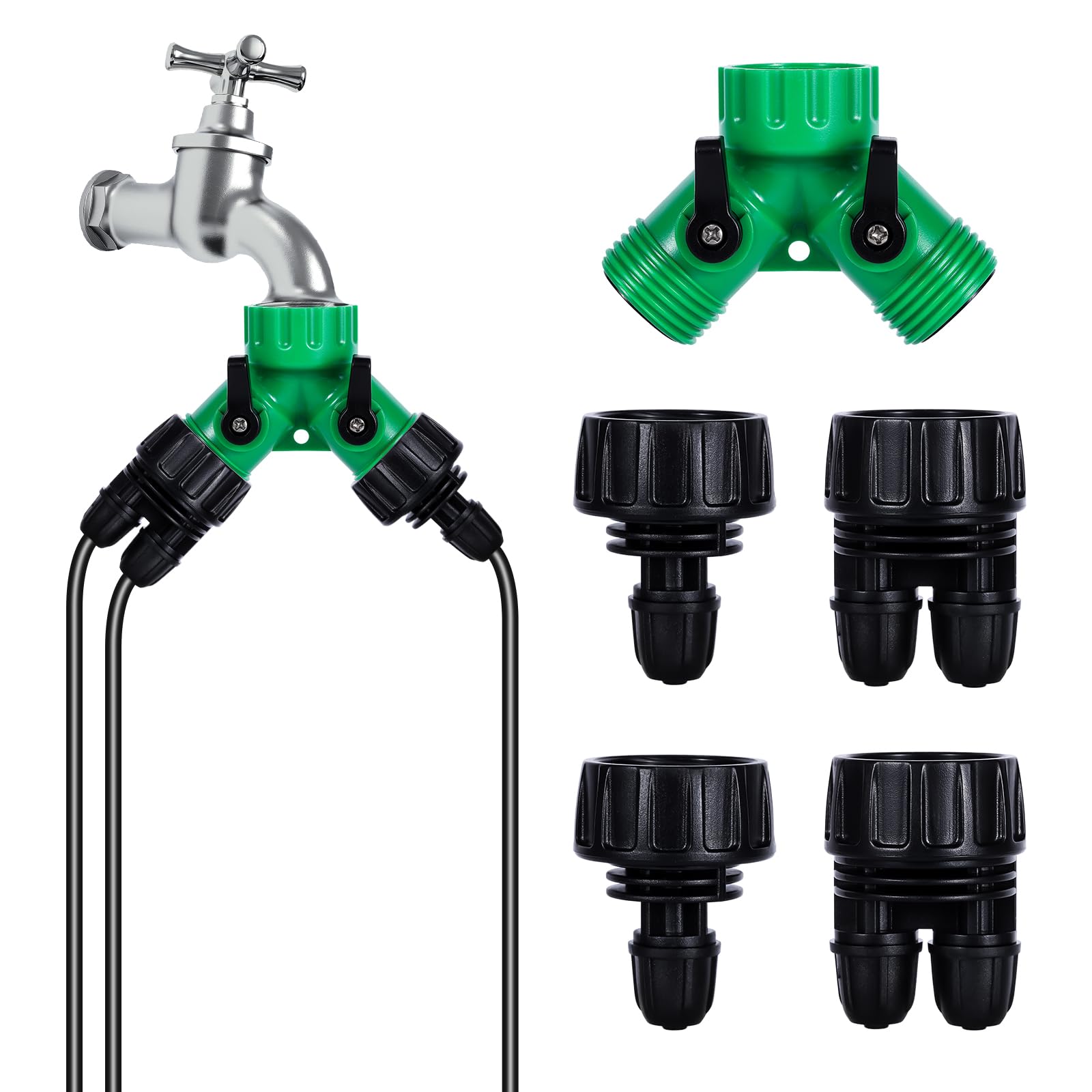 Photo 1 of 5 Pcs Hose Adapter Kit, Y Water Splitter 1-Way/2-Way Convert 3/4 Inch Female GHT to 1/4 Inch Irrigation Tubing Connectors, Garden Faucet Connectors for Irrigation Misting System