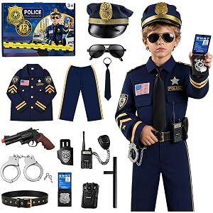Police Costume for Kids, 12PCS Boys Police Officer Costume for Halloween | Cop Role Play Set for Boys Halloween Cosplay Party