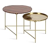 Kate and Laurel Ulani Modern Nesting Coffee Table; Set of 2; Walnut and Gold; 22.5 x 20.25; Decorative Sophisticated Mango Wo