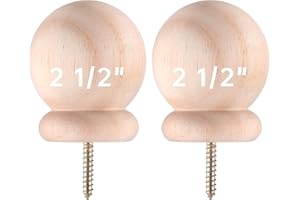Maasechs 2 Pack 2.5" Round Wood Ball Curtain Rod Finial with Screw Newel Post Cap Wooden Finials Decorative for Bed Post DIY Crafts