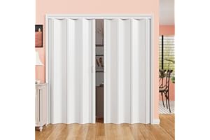 AINLARRY 48"-72" x 80" PVC Accordion Doors Interior, Portable Bifold Accordion Door with Strong Magnetic, Including Complete Hardware & Handle, White Folding Doors for Laundry, Doorway, Closet, RV, Camper
