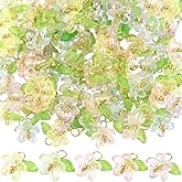 SUNNYCLUE 1 Box 100Pcs Leaf and Flower Charms Acrylic Flower Charm with Golden Brass Findings Plastic Transparent Crystal Spring Floral Pendants for Jewelry Making Crafts Necklace Bracelet Earring