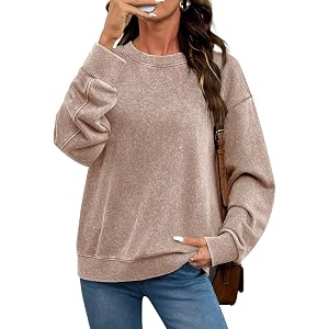 SHEWIN Acid Wash Sweatshirt For Women Crewneck Long Sleeve Pullover Tops | Cotton, Loose Fit, Streetwear, Vintage, Fall Fashi