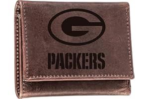 Evergreen Team Sports America NFL Green Bay Packers Brown Wallet | Tri-Fold | Officially Licensed Stamped Logo | Made of Leather | Money and Card Organizer | Gift Box Included