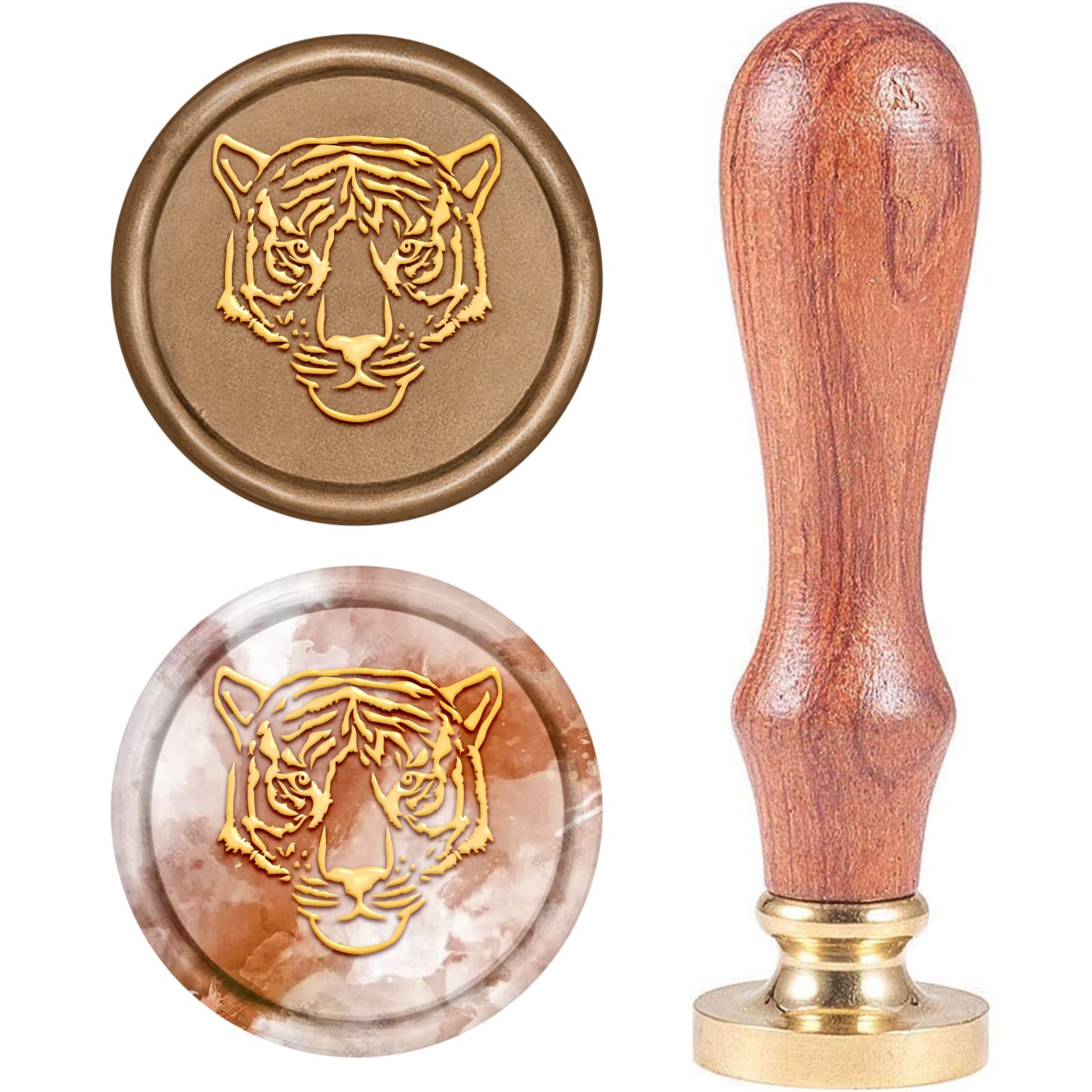 CRASPIRE Tiger Head Wax Seal Stamp, Animal Sealing Wax Stamps Retro Wood Stamp Wax Seal 25mm Removable Brass Seal Wood Handle for Envelope Invitation Wedding Embellishment Bottle Decoration Gift Card