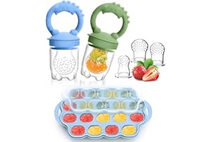 TOHECU Silicone Baby Fruit Feeder & Breastmilk Popsicle Molds Freezer Tray with Lid, 2 Pack Baby Food Feeder to Teething Relief, Introduce New Foods, Self Feeding, Includes 6 Food Pacifiers (Blue+Green)