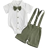 GOOCHEER Newborn Baby Boy Gentleman Outfit Suit Short Sleeve Bowtie Romper Shirt Suspender Shorts Summer Dress Clothes Set