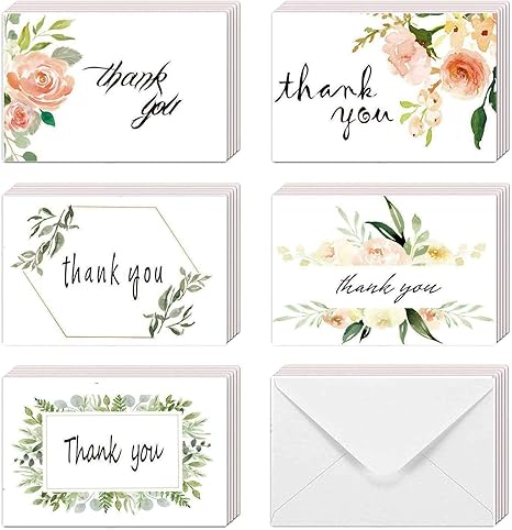 Amazon 40マルチパックgreeneryフローラルthank Youカード 5デザインモダングリーン花柄フラワーthank You Notesグリーティングカード4 X 6で 空白の内側 ホワイトクラフト封筒and Stickers Included 紙製品 文房具 オフィス用品