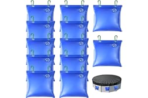 FCENDS 12 Pack Swimming Pool Cover Hanging Bag with Hooks, Pool Cover Weights for Above Ground Pool,Winter Pool Cover Weights Water Bag for Closing, 11.5″L×11.5″W