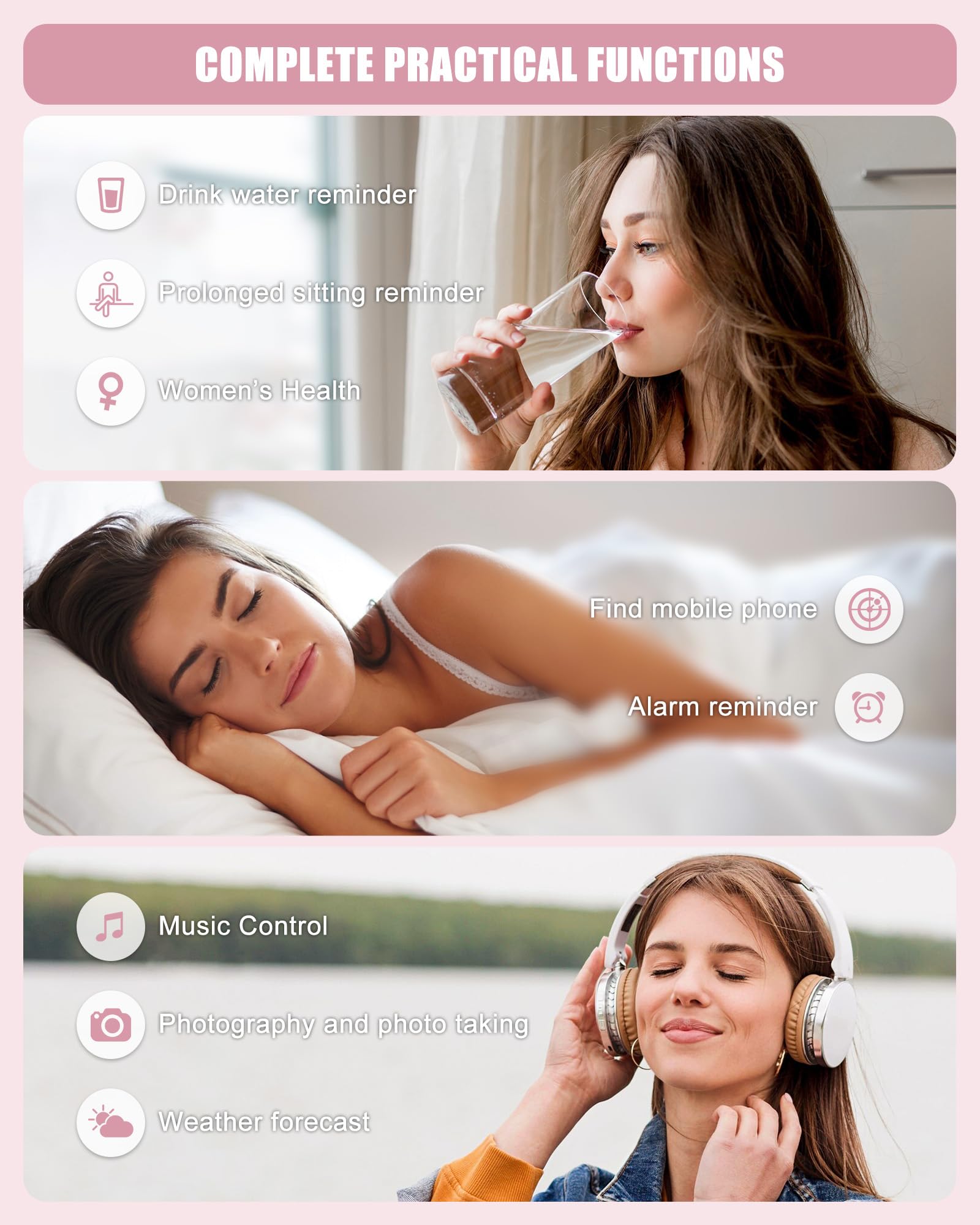 Fitness Tracker, Smart Watch with 24/7 Heart Rate/Blood Pressure/Blood Oxygen Monitor,Sleep Tracker,Step & Calorie Counter, IP68 Waterproof Fitness Watches for Women Men Compatible with Android&iPhone - Image 5