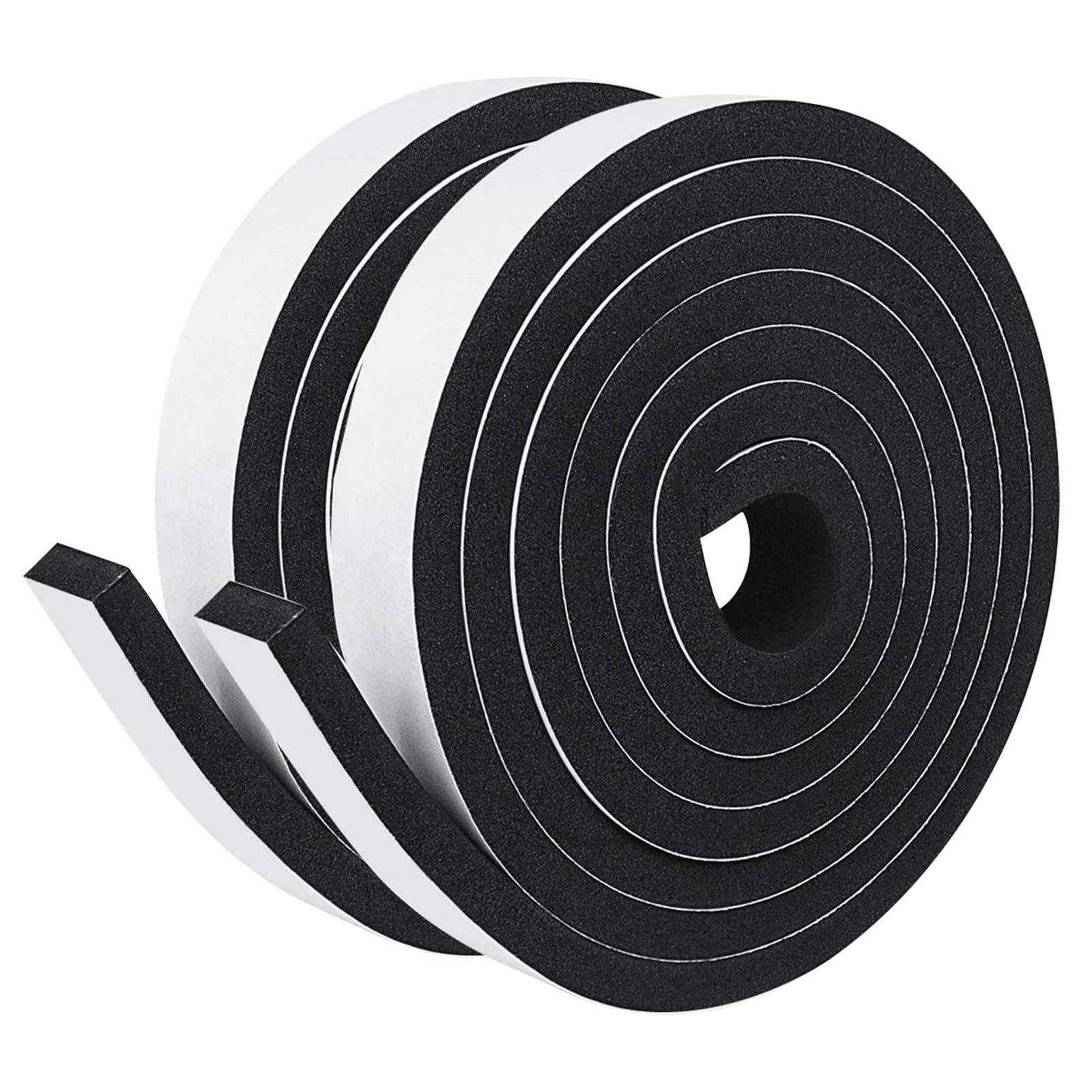 fowong Foam Tape, 2 Rolls 12 mm(W) x 10 mm(T) Total 4M Long, Draught Excluder for Windows and Doors, Door Draft Excluder Strip, Window and Door Soundproofing, Anti-Collision, Gap Sealing, Black