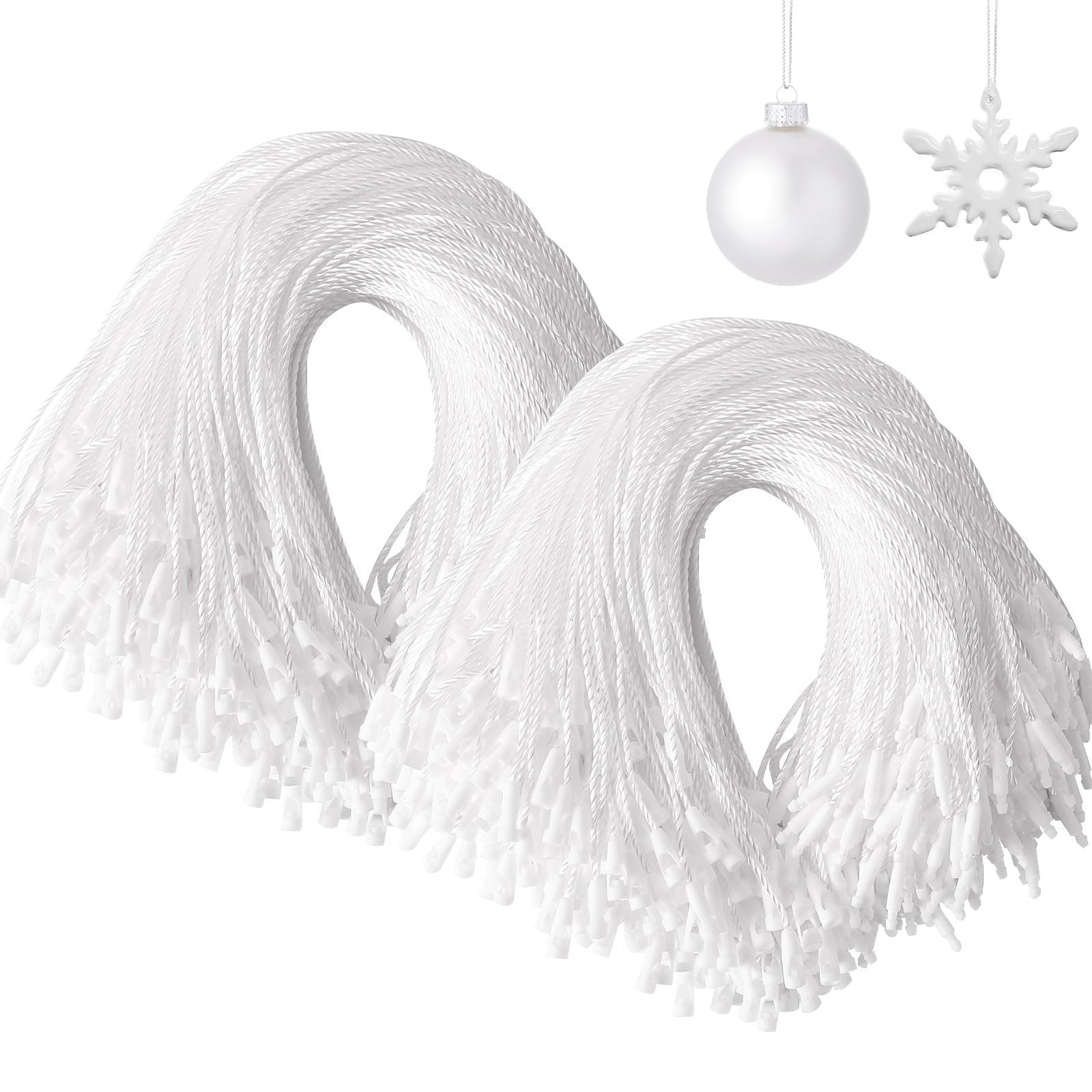 JUNEBRUSHS 600PCS Halloween Hooks, Ornament Hangers With Snap String for Christmas Tree Holiday Party Hanging Decorations Ropes Easy and Fast Locking (White)