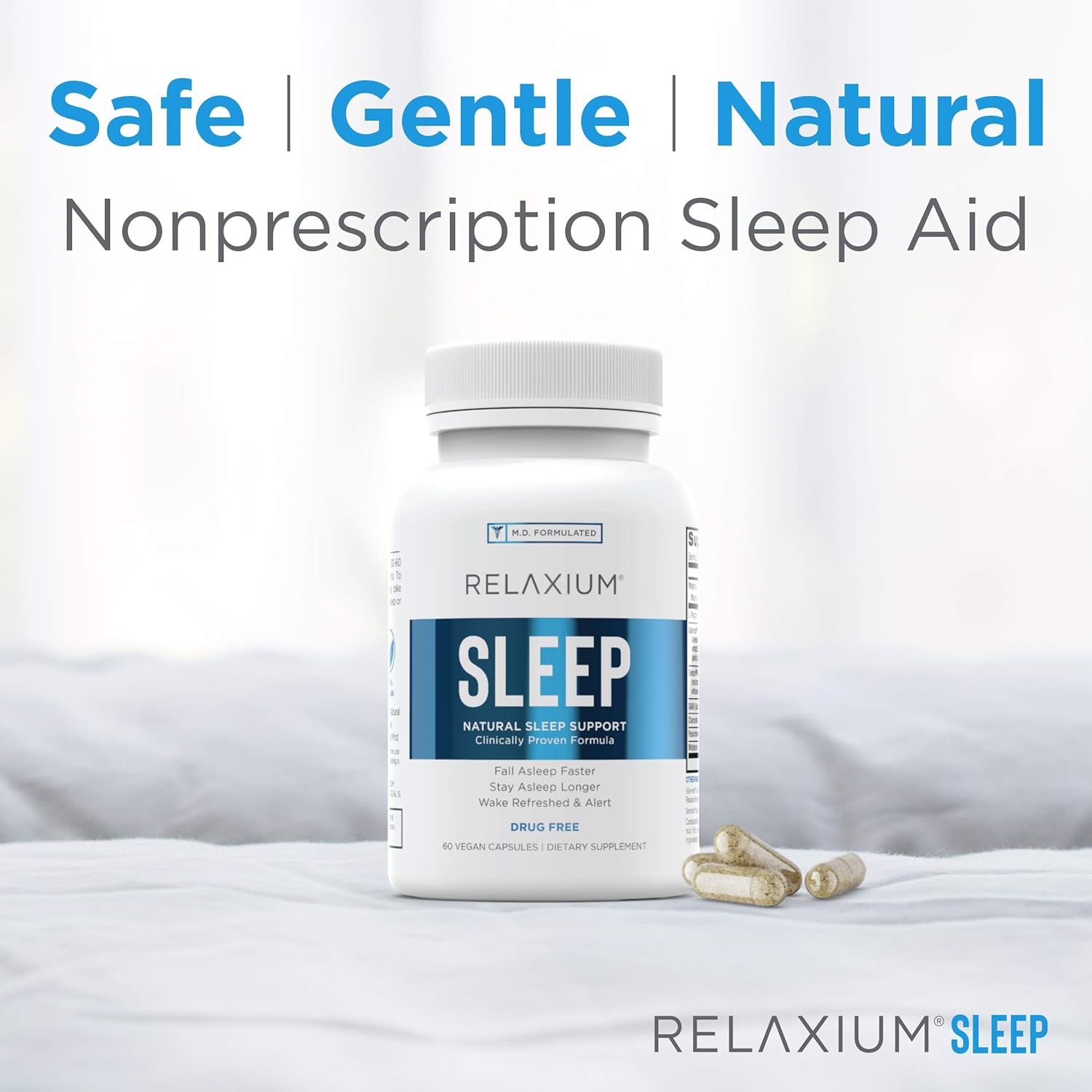 Relaxium Natural Sleep Aid | Non-Habit Forming | Sleep Supplement for Longer Sleep & Stress Relief w/Magnesium, Melatonin, GABA, Chamomile, Valerian (60 Vegan Capsules, 30 Day Supply): Health & Personal Care