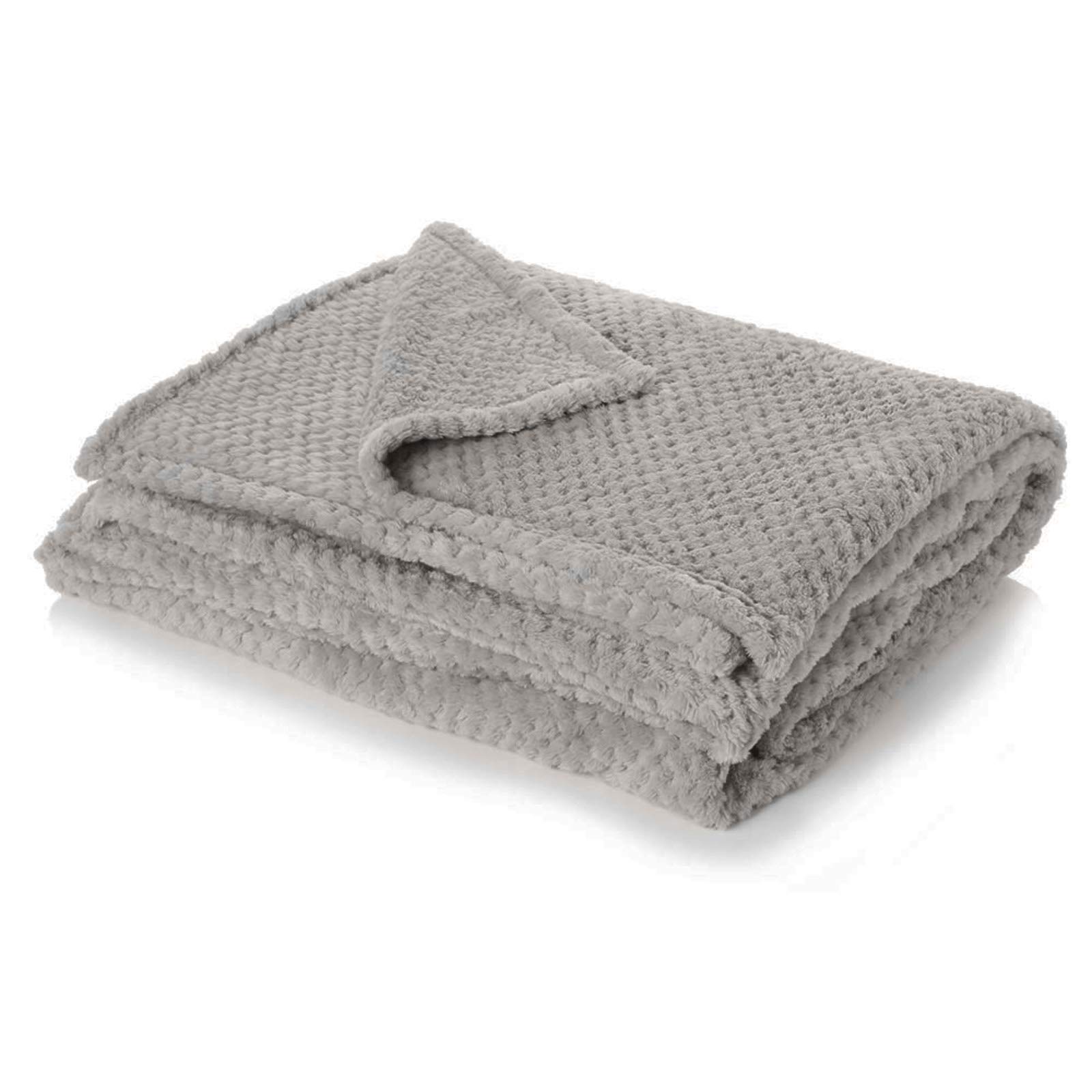 Dreamscene Throws for Sofas Fleece Blanket, Soft Cosy Warm Honeycomb Waffle Mink Single Bed Throw Fluffy Throw Blanket for Bed Armchairs Faux Fur Throw, Silver Grey - 125 x 150cm