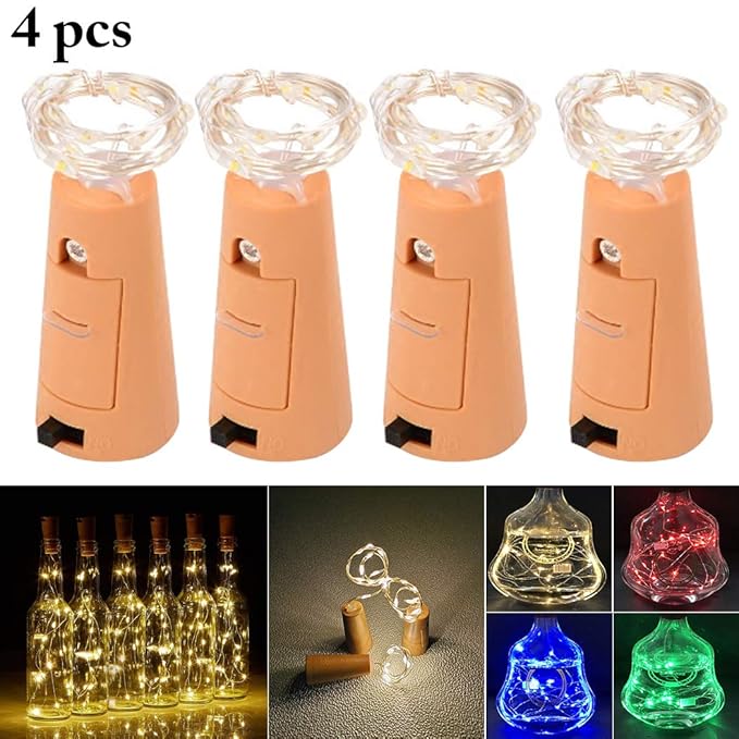 Outgeek 4PCS 3.3ft Wine Bottle Light Decorative LED Cork Light Bottle Light for Party