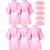Jecery 5 Pack Spa Robes Set for Party Gift Sleepover Slumber Birthday Party Squad Robe DIY Silk Satin Bathrobes with Headband