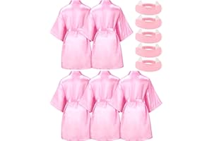 Jecery 5 Pack Spa Robes for Party Sleepover Slumber Birthday Party Squad Robes DIY Silk Satin Bathrobes with Headband