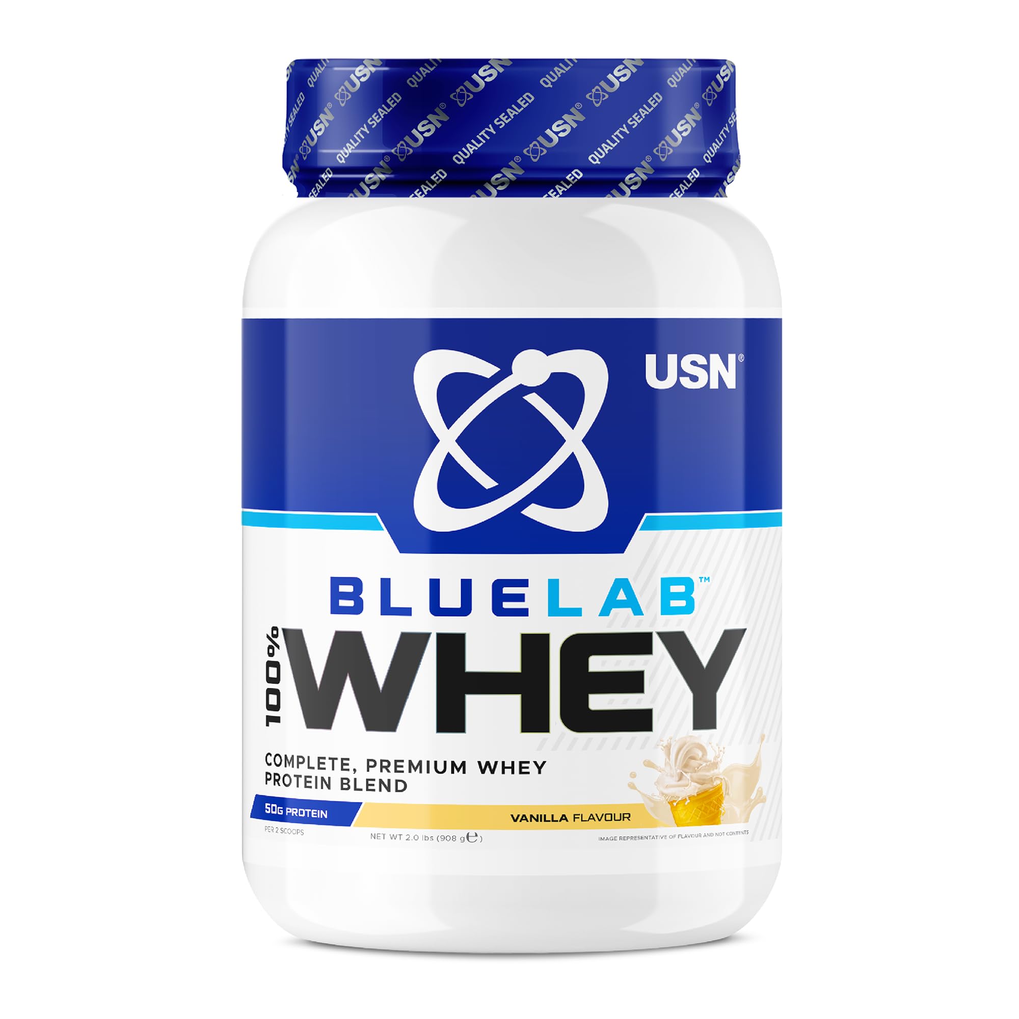 USN Blue Lab Whey Protein Powder: Vanilla - Whey Protein 908g - Post-Workout - Whey Isolate - Muscle Building Powder Supplement With Added BCAAs