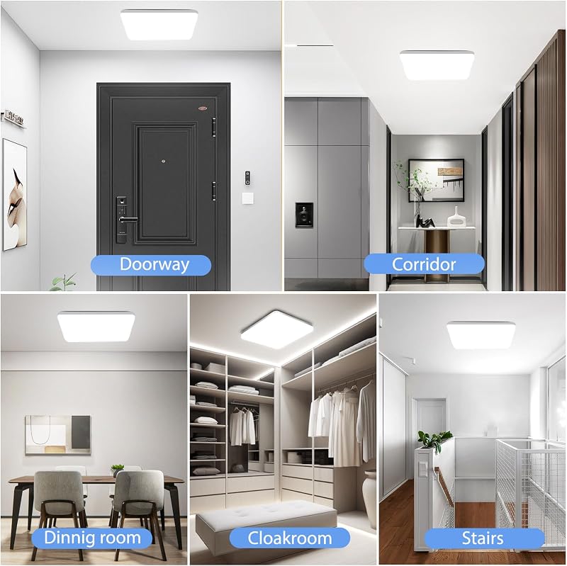 OUILA LED Lâmpada de teto, 20W 2000LM 6500K Lâmpadas de teto, IP44 Cold White Square Ultra fino LED luz de teto para sala de estar banheiro varanda quarto corredor cozinha