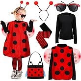 Janmercy Ladybug Costume Halloween Kids Cosplay Outfit | Complete Set with Wing, Dress, Shirt, Striped Socks, Headband, Glasses, Bag for Cosplay Party Birthday Role Play Stage Events