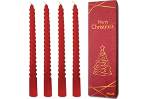 Topsics 4 Pack Christmas Candles - Red Taper Candles, Unscented 10 inch Spiral Tapered Candles for Christmas Decor
