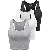 Porvike Sports Crop Tank Tops for Women Cropped Workout Tops Racerback Running Yoga Tanks Cotton Sleeveless Gym Shirts 3 Pack