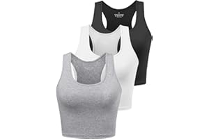 Porvike Sports Crop Tank Tops for Women Cropped Workout Tops Racerback Running Yoga Tanks Cotton Sleeveless Gym Shirts 3 Pack