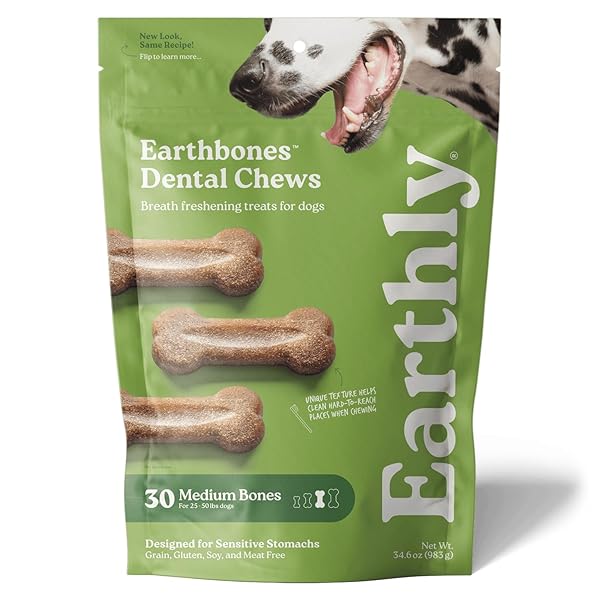 EARTHBONES DENTAL CHEWS FOR DOGS 20-50LBS, 30 BONES